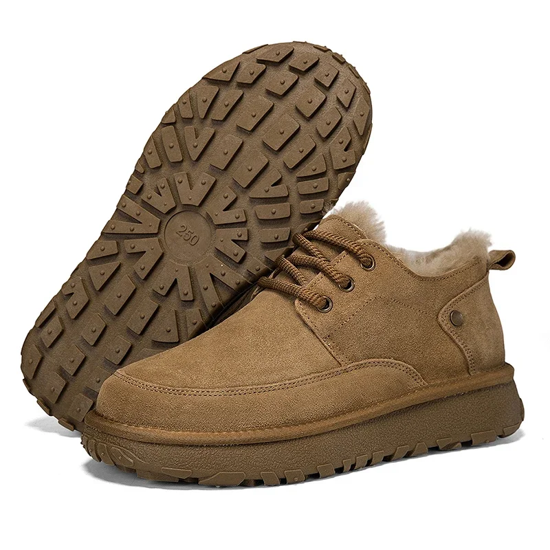 

Comfortable Men Hiking Boots Casual Leather Mens Sneakers Fashion Men Winter Plush Snow Boots Outdoor Low Top Treking Footwear