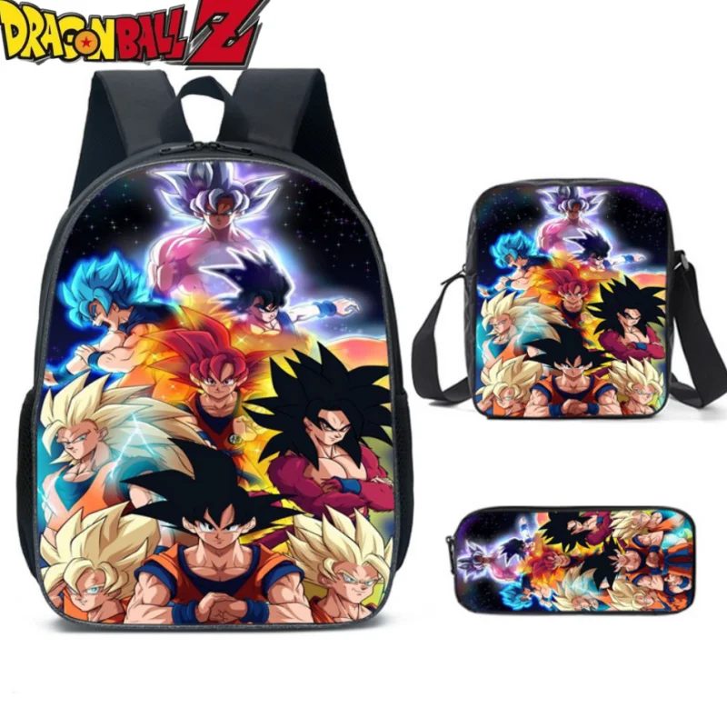 Hot Dragon Ball Z Elementary Student Three Piece Backpack Character Anime Cartoon Super Saiyan Wukong Book Bag Meal Bag Pen Bag