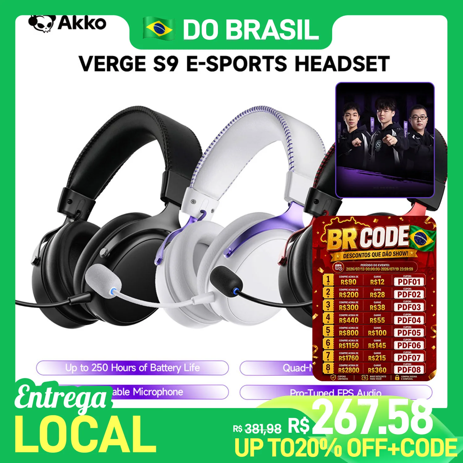 AKKO Verge S9 Ultra Wireless Headworn Gaming Headset Bluetooth 2.4G Quad-Mode Pro-Tuned FPS E-sports Headset for Desktop Tablet