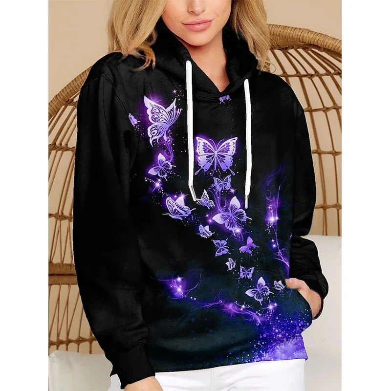 Butterfly 3D Printed Hoodies Women Fashion Casual Streetwear Hoodie Oversized Pullovers Hooded Sweatshirts Autumn Tops Clothing