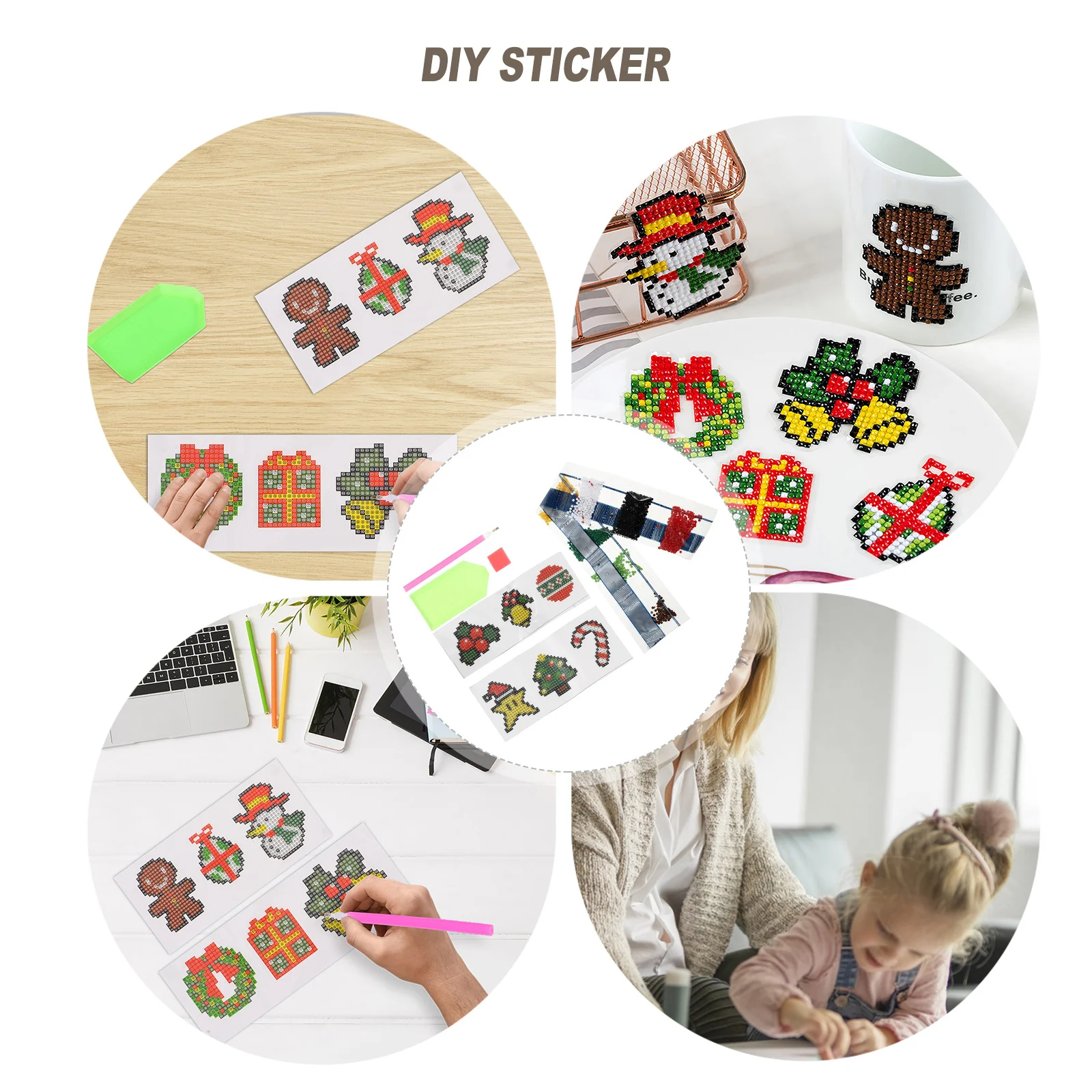 

1Set DIY Christmas Painting Sticker Bead Craft Supplies for Scrapbooks Cards Xmas Decor Sticker DIY Painting Crafts