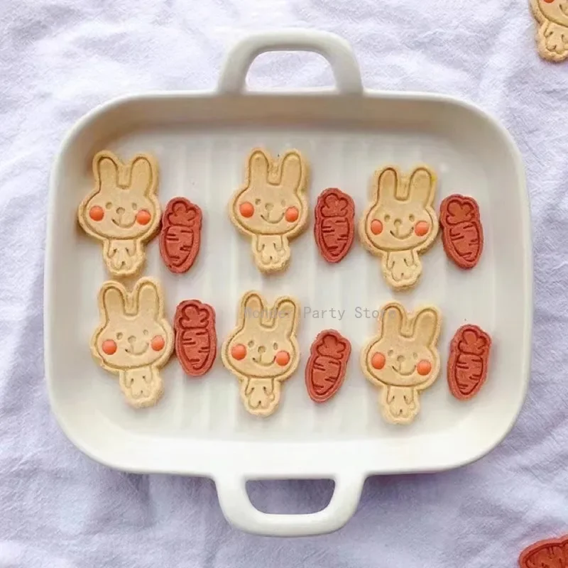 3D Cute Shy Rabbit Cookie Embossing Mold Cartoon Carrot Rabbit Fondant Cookie Cutter Biscuit Mold DIY Kitchen Baking Tools