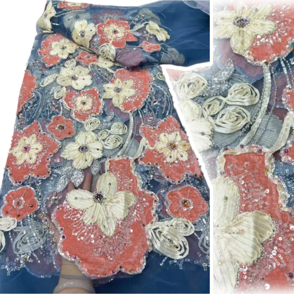 African Velvet Sequin Sequence Lace Fabric, French Net Lace, Wedding Party Dress, High Quality, Luxury Embroidery, Fashion,3582
