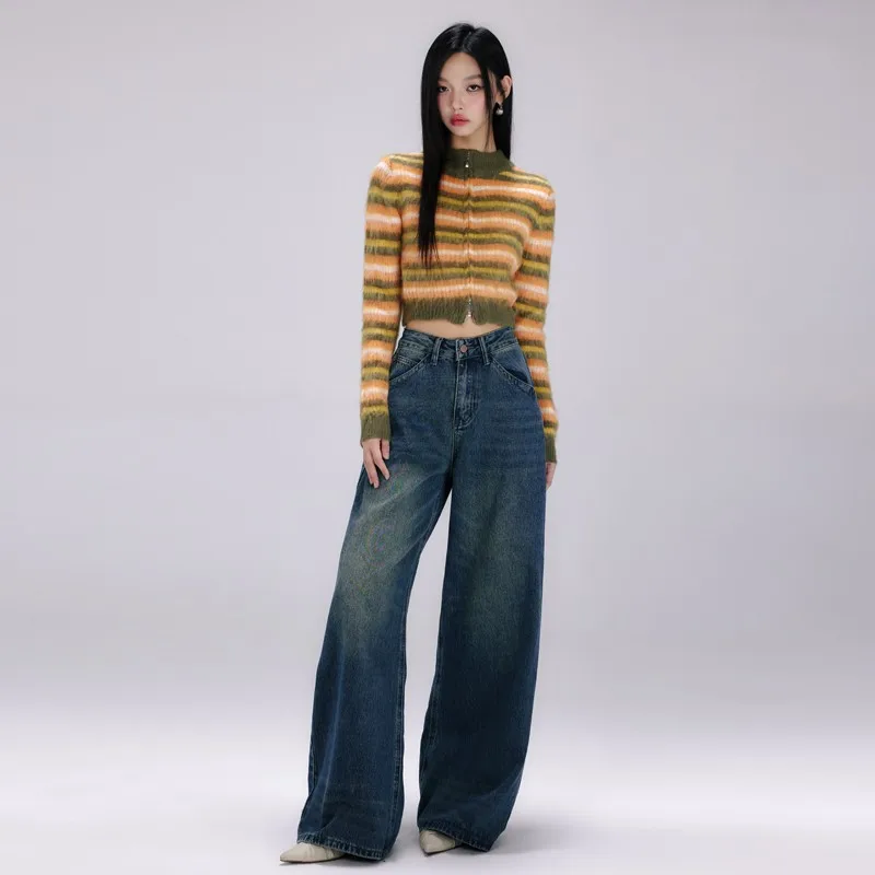 ZHISILAO-Jean Droit à Jambes Larges pour Femme, Pantalon en Denim Vintage, Taille Haute, Nouvelle Collection Automne 2024