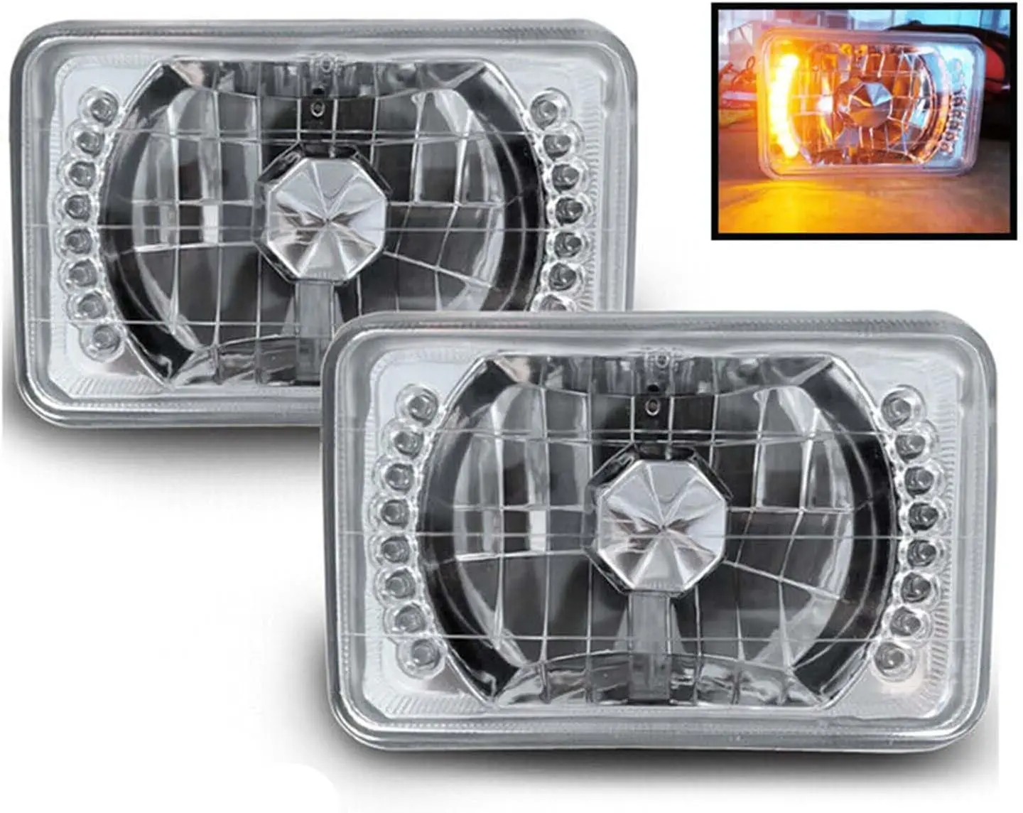 

Передние переходные фонари 5-4x6 дюймов (желтые светодиодные прозрачные линзы) Универсальный комплект для замены фар Пара квадратных каменных фонарей Housin