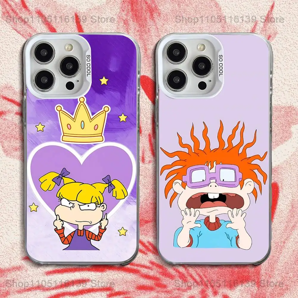 

R-Rugrat C-Chuckie Angelica Phone Case For iPhone 16,15,14,13,12,11,Pro,XS,Max,Plus,Mini,SE White Candy Matte Shockproof Cover
