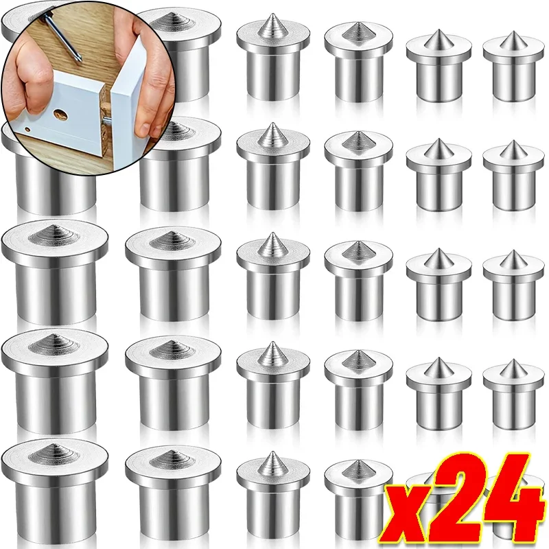 8-24Pcs Dowel Drill Centre Points Pin 6/8/10/12mm Locator Woodworking Tools Dowel Aid Tenon Center Punch Hole Set Transfer Plugs