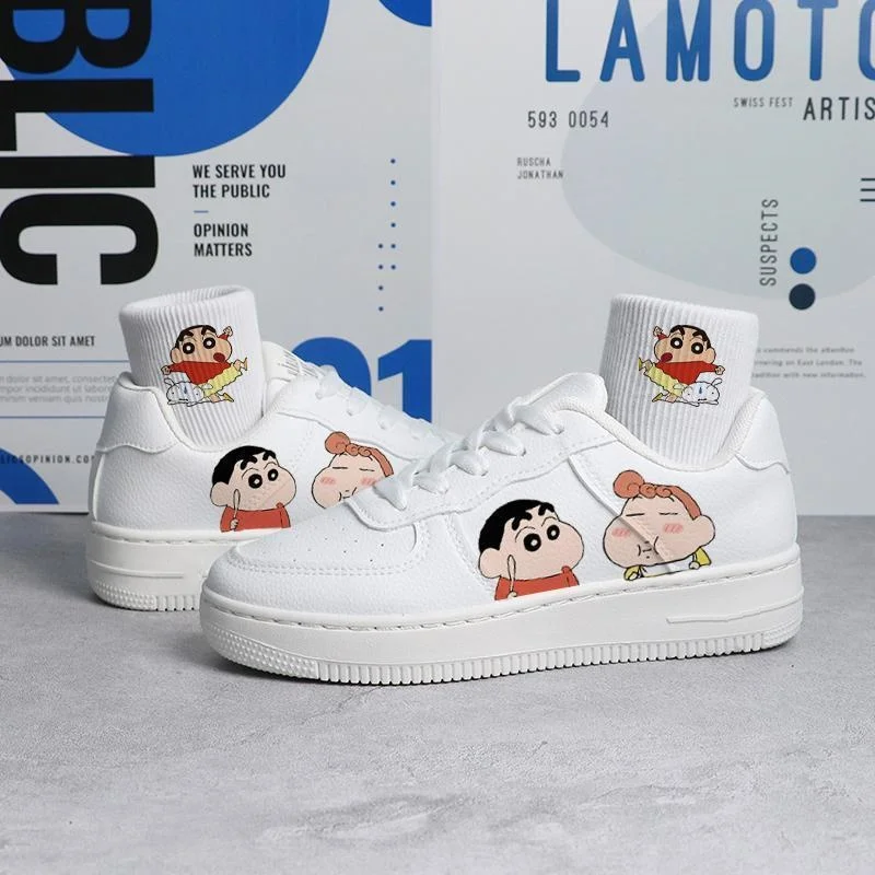 NEW Kawaii Crayon Shin-Chan Skate Shoes Cartoon Anime Lightweight Casual Fashion Low-Top Board Shoes for Breathable White Shoes