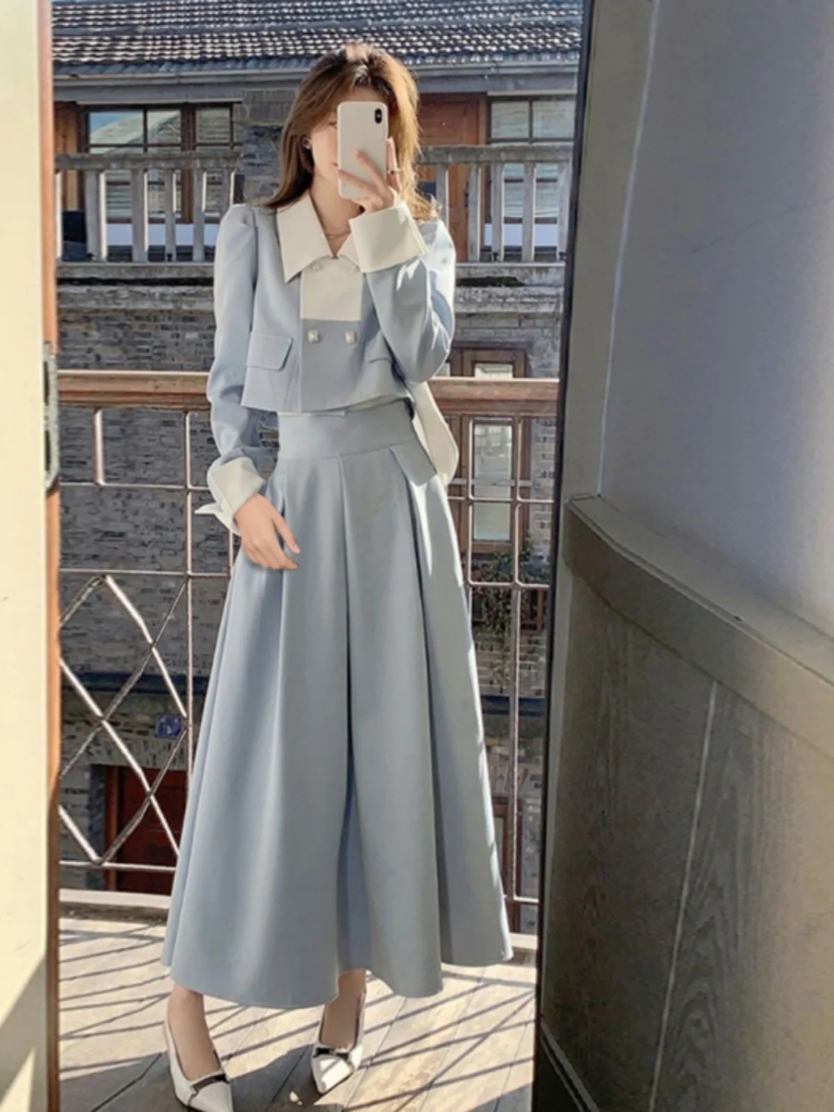 Setelan Rok dan Jaket Dua Potong Model Prancis Kecil yang Modis, Pinggang Tinggi, Musim Semi 2025, Koleksi Terbaru, Bahan Poliester...