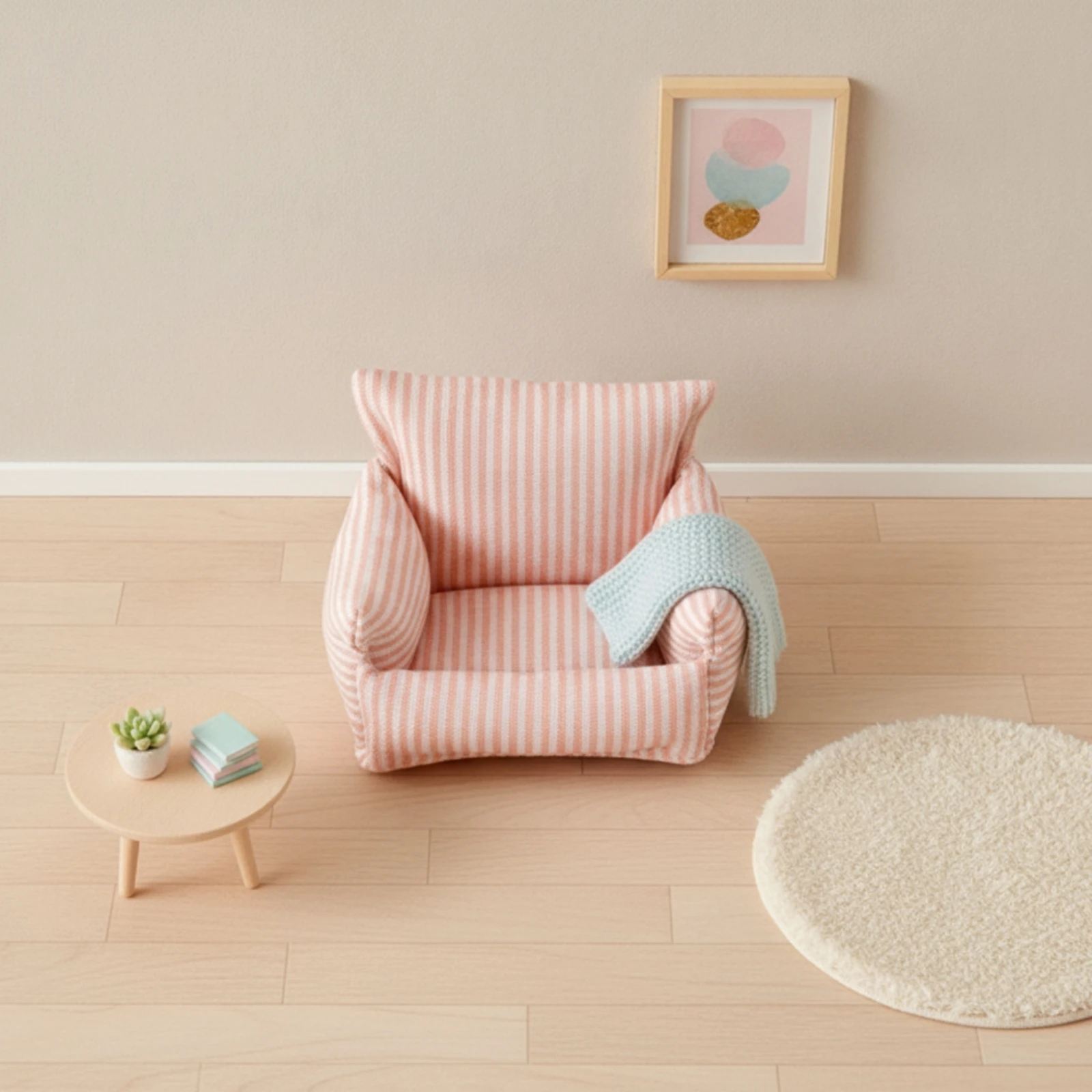 Doll Sofa with Striped Textile Miniature Mini Upholstered Armchair Dollhouse Sofa Padded Couch Compact for BJD Display