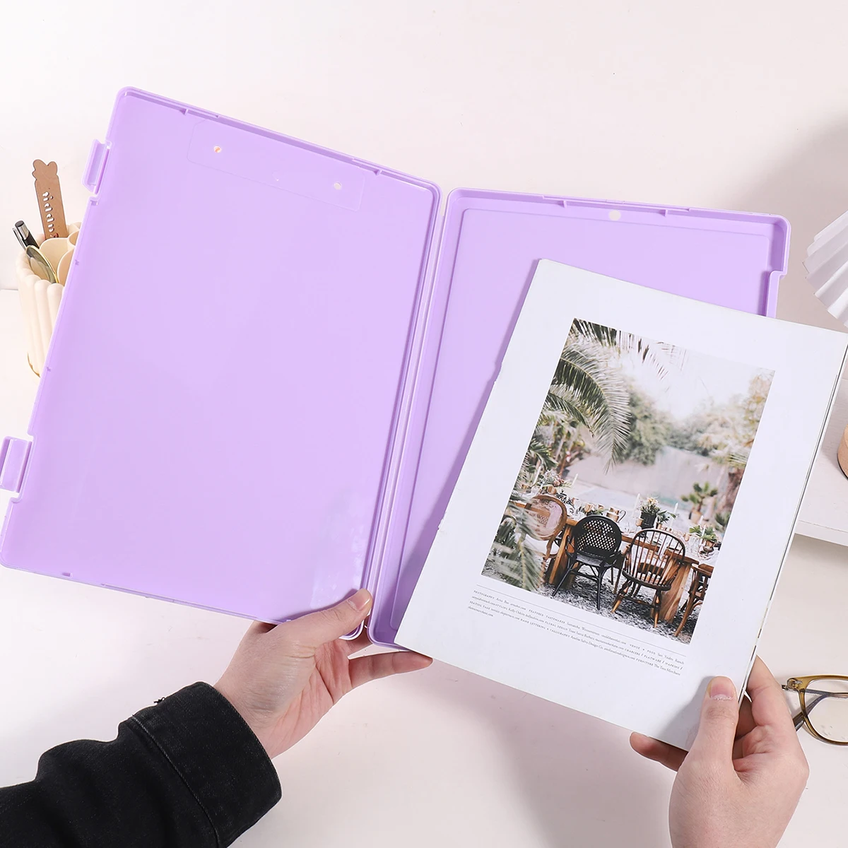 1 قطعة صندوق ملفات A4 2 في 1 أداة تنظيم تخزين المستندات والصور المحمولة بدون مشابك لوحة كتابة للاستخدام المكتبي