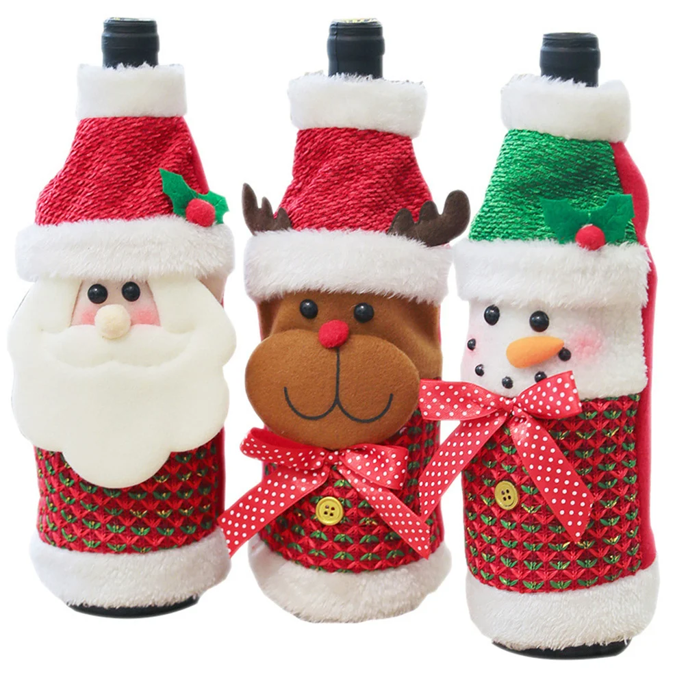 

3Pcs Christmas Wine Bottle Pouches Creative Cover Xmas Party Decoration Holiday Wine Bag Festive Table Decor Gift Wraps