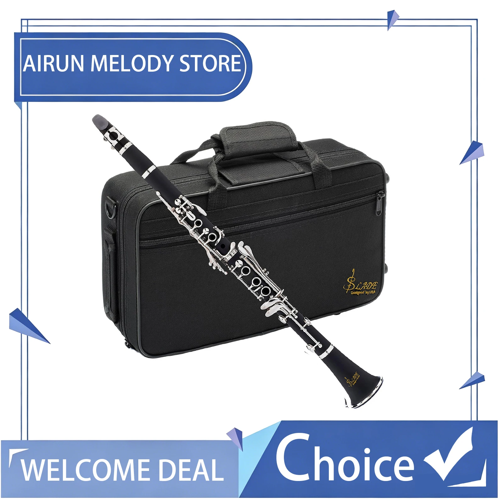 SLADE Clarinete Bb Flat 17 Teclas de níquel Clarinete negro para principiantes Viene con 2 barriles de pistola Carcasa dura y kit de limpieza para clarinete