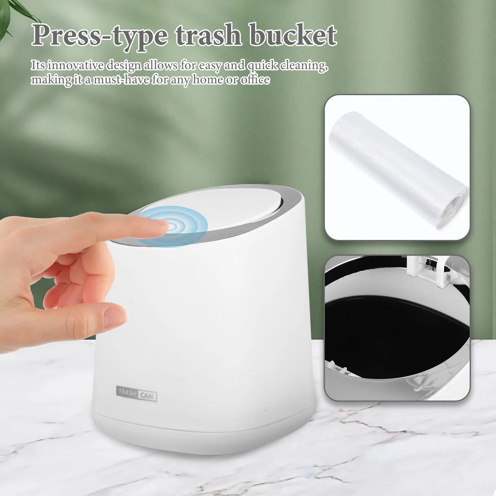 

Press Trash Can Garbage Desk Rubbish Bin Desktop Waste Mini Counter Compost with Lid Bucket Pp