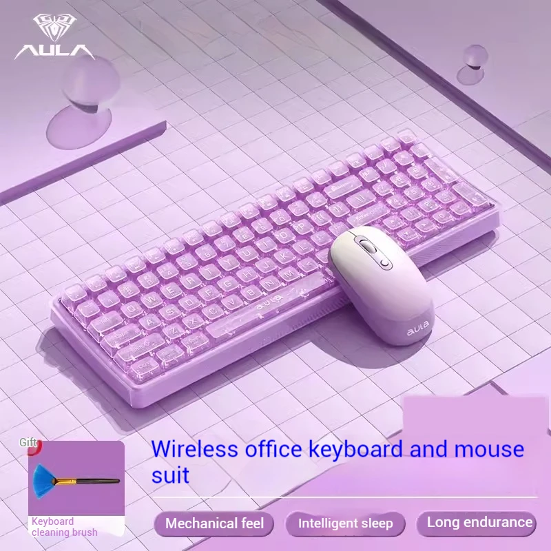 Aula Ac210 Wireless Transparent Mouse Keyboard Set Office Desktop Laptop Compatibl E-Sports Gift Film Mute Mechanical Feel