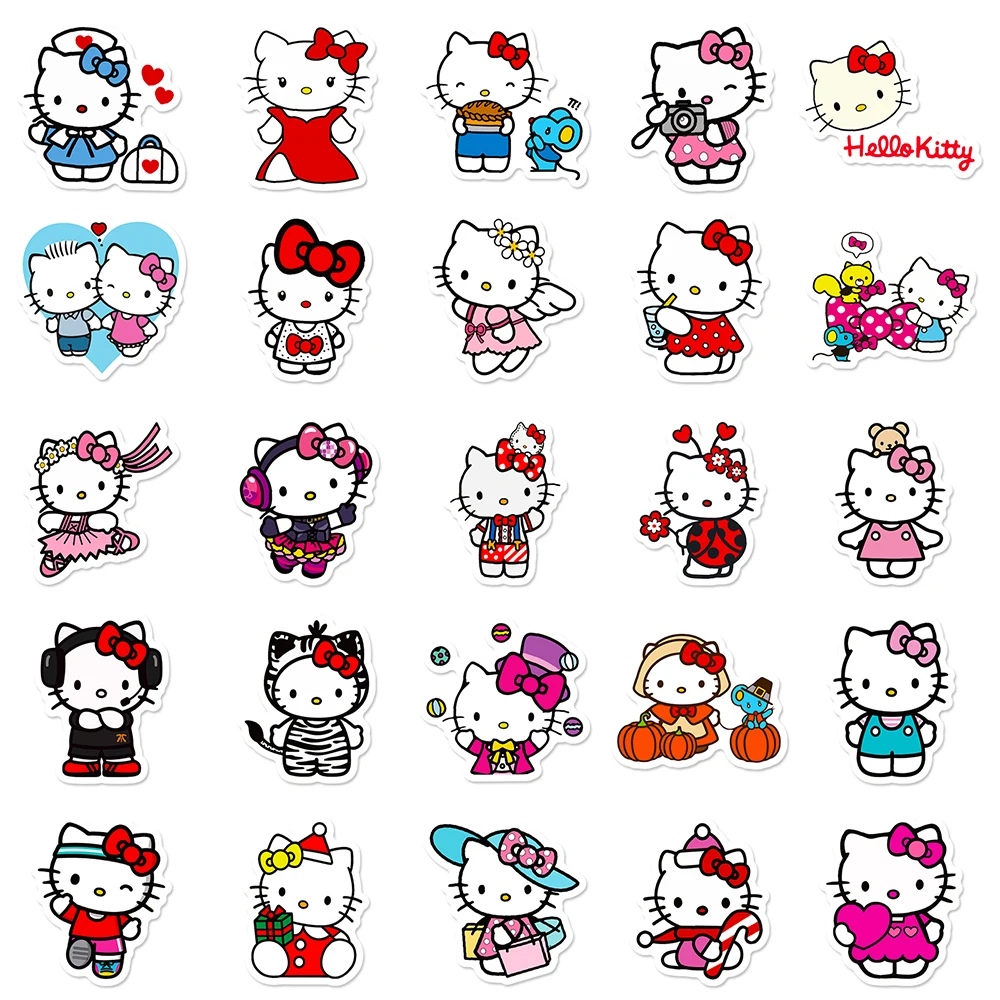 10/30/50pcs Kawaii Hello Kitty Stickers Kids DIY Toy Cute Sanrio Cartoon Decals Scrapbook Skateboard Helmet Notebook Guitar Bike