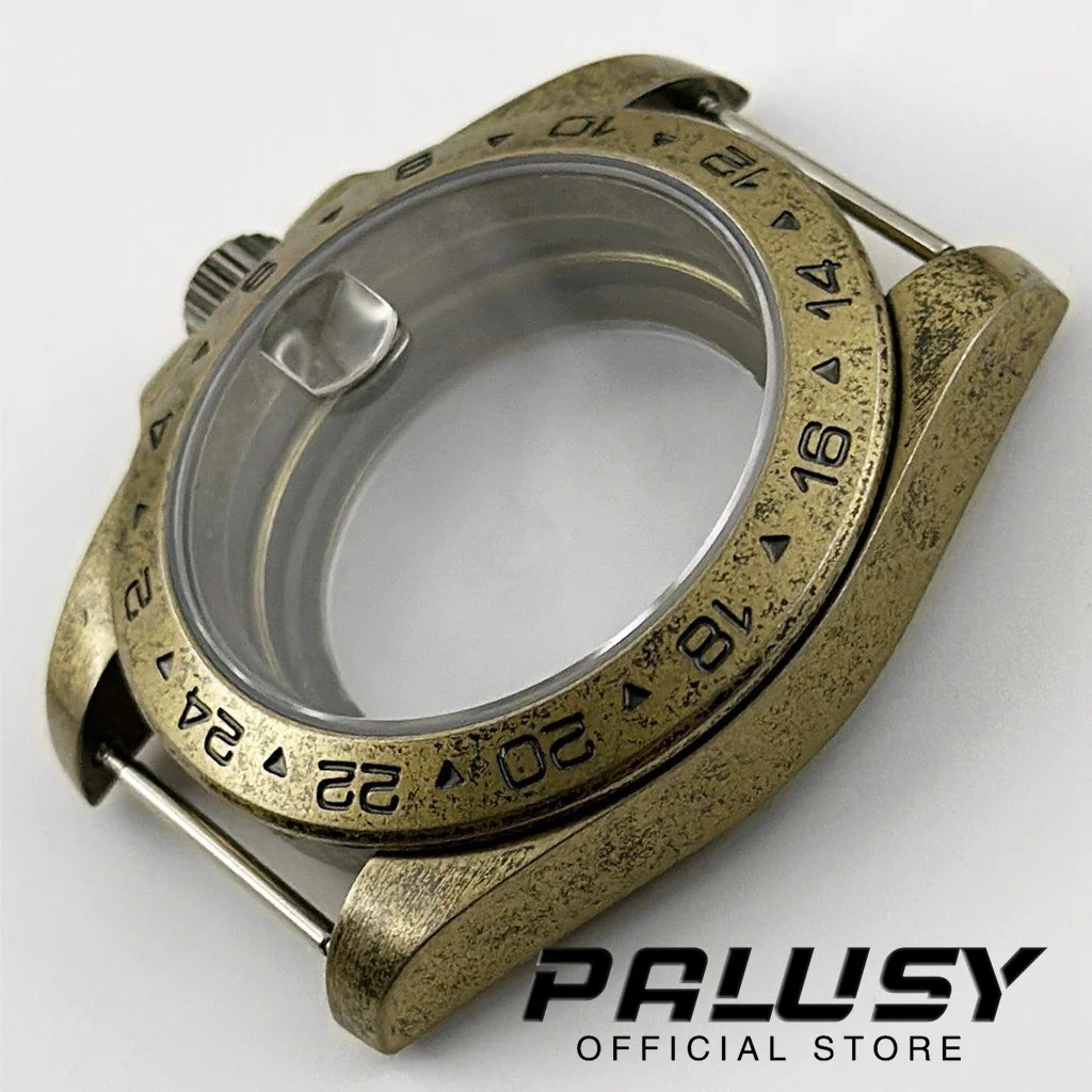 NH35 Retro 40mm 24 horas GMT Explorer bisel de acero caja de reloj con cristal de zafiro para movimiento NH34 NH35 NH36 NH38 ETA2824 PT5000