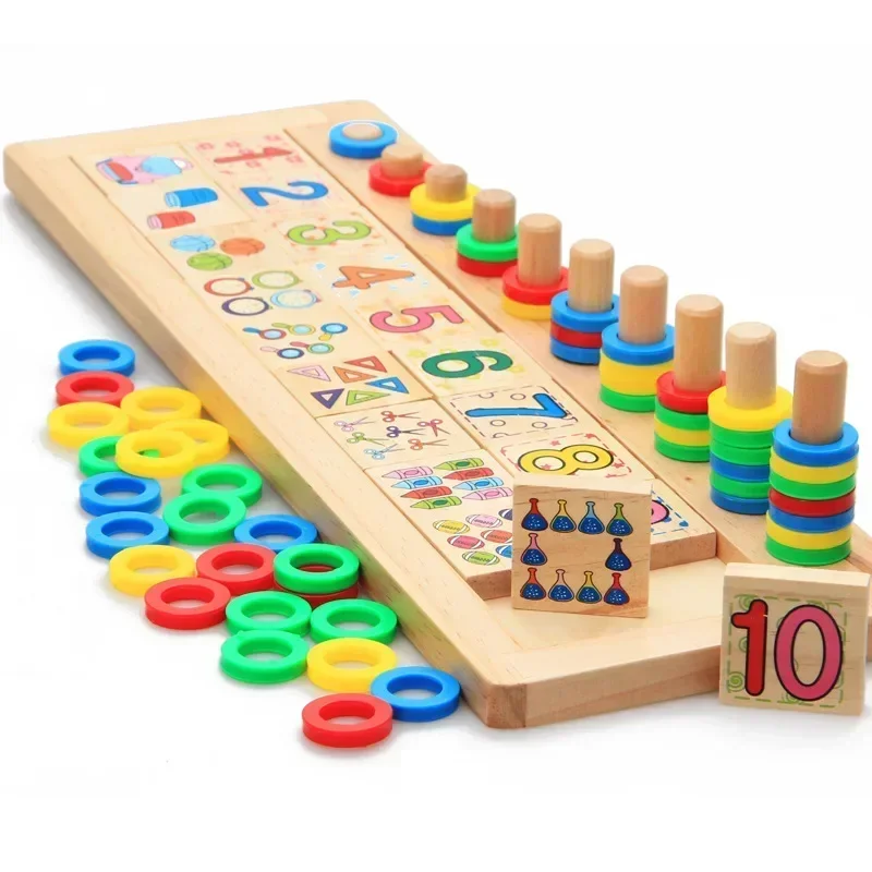 [Funny] Kids Wooden Montessori Materials Learning To Count Numbers Matching Early Education Teaching Math Toys logarithmic board