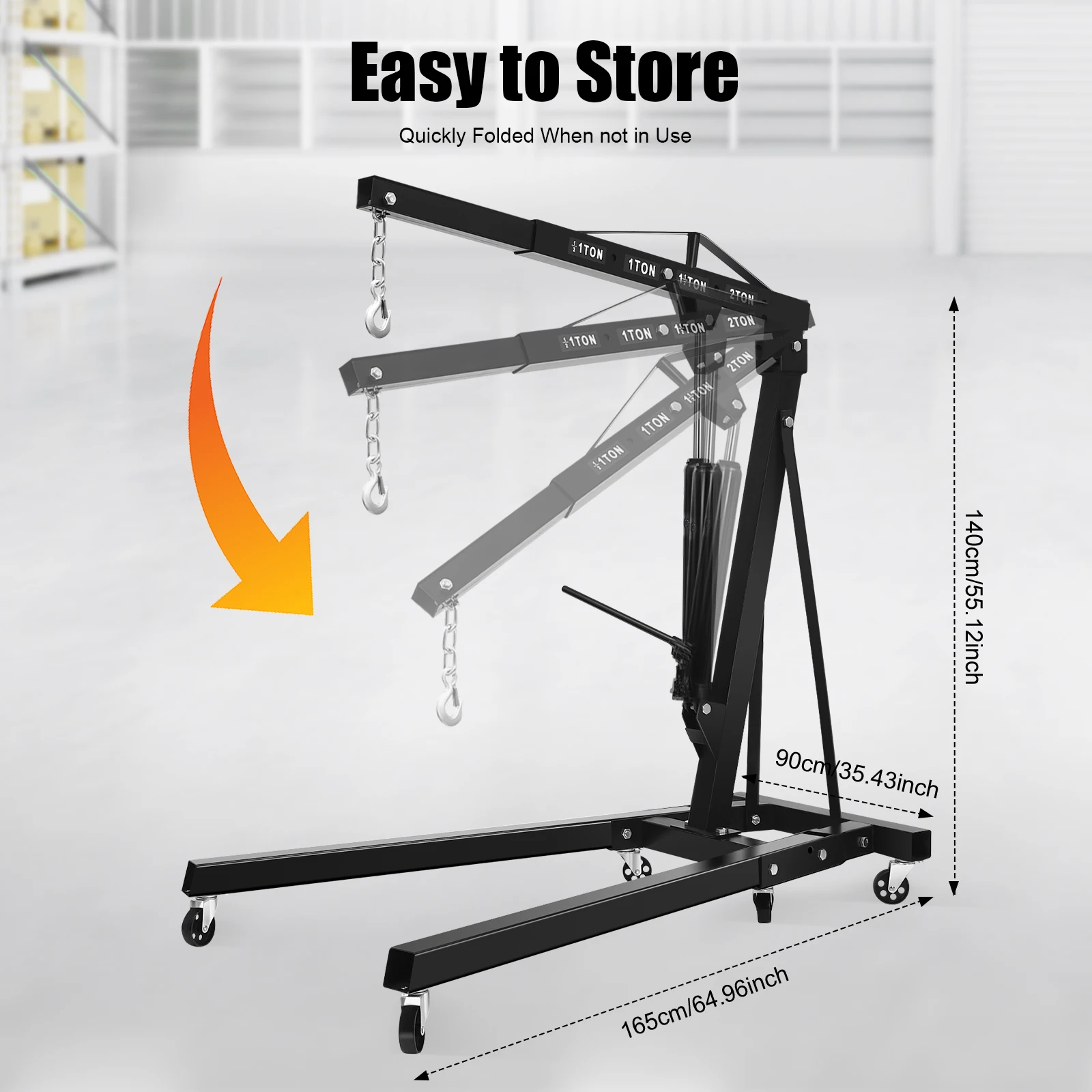 2-тонный складной моторный кран, вишневый сборщик, гидравлический подъемник, подъемник для мастерской, 4400 фунтов, с 6 железными роликами (черный)