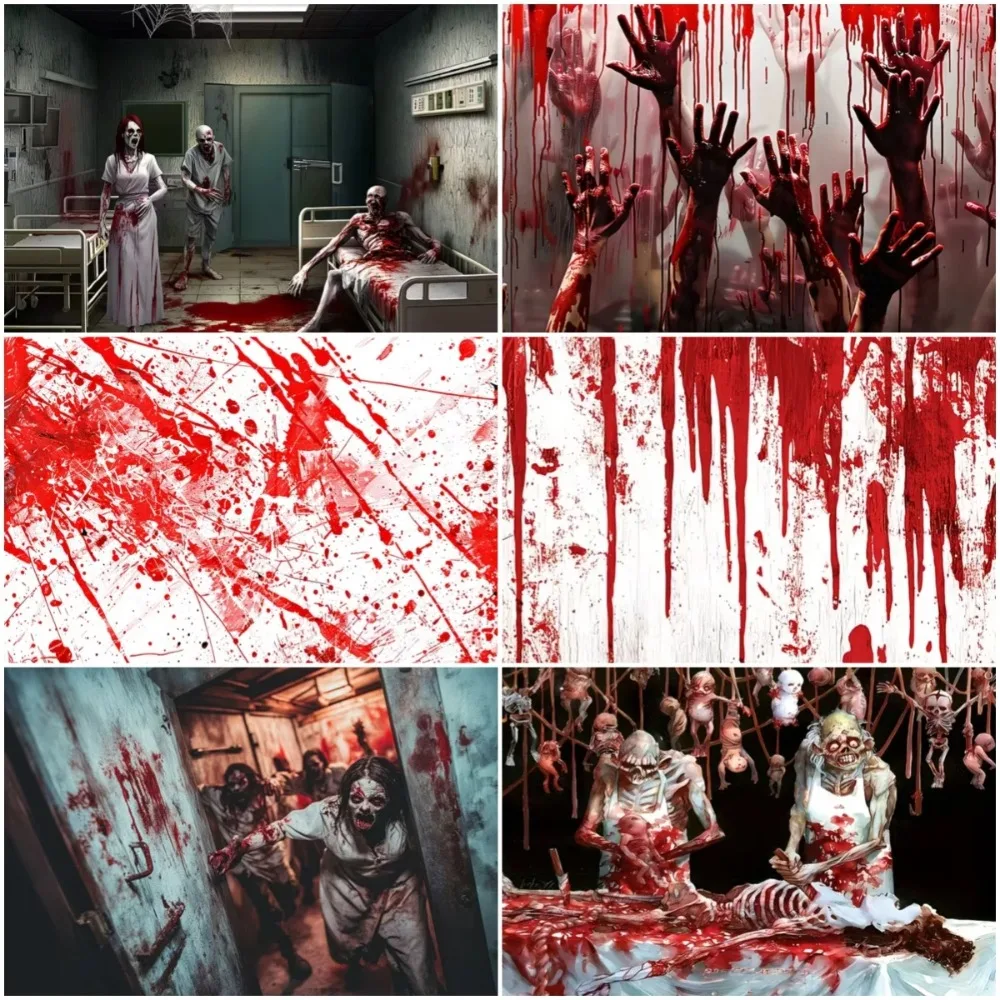 Bloody Halloween Zombie Horror Hospital Theme Banner Background, Halloween Party, Home Decoration Photography Background Cloth