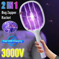 2 In 1 Electric Mosquito Swatter Mosquito Killer Lamp Killer Insect Killer 3000V USB Rechargeable Mosquito Killer Fly Killer