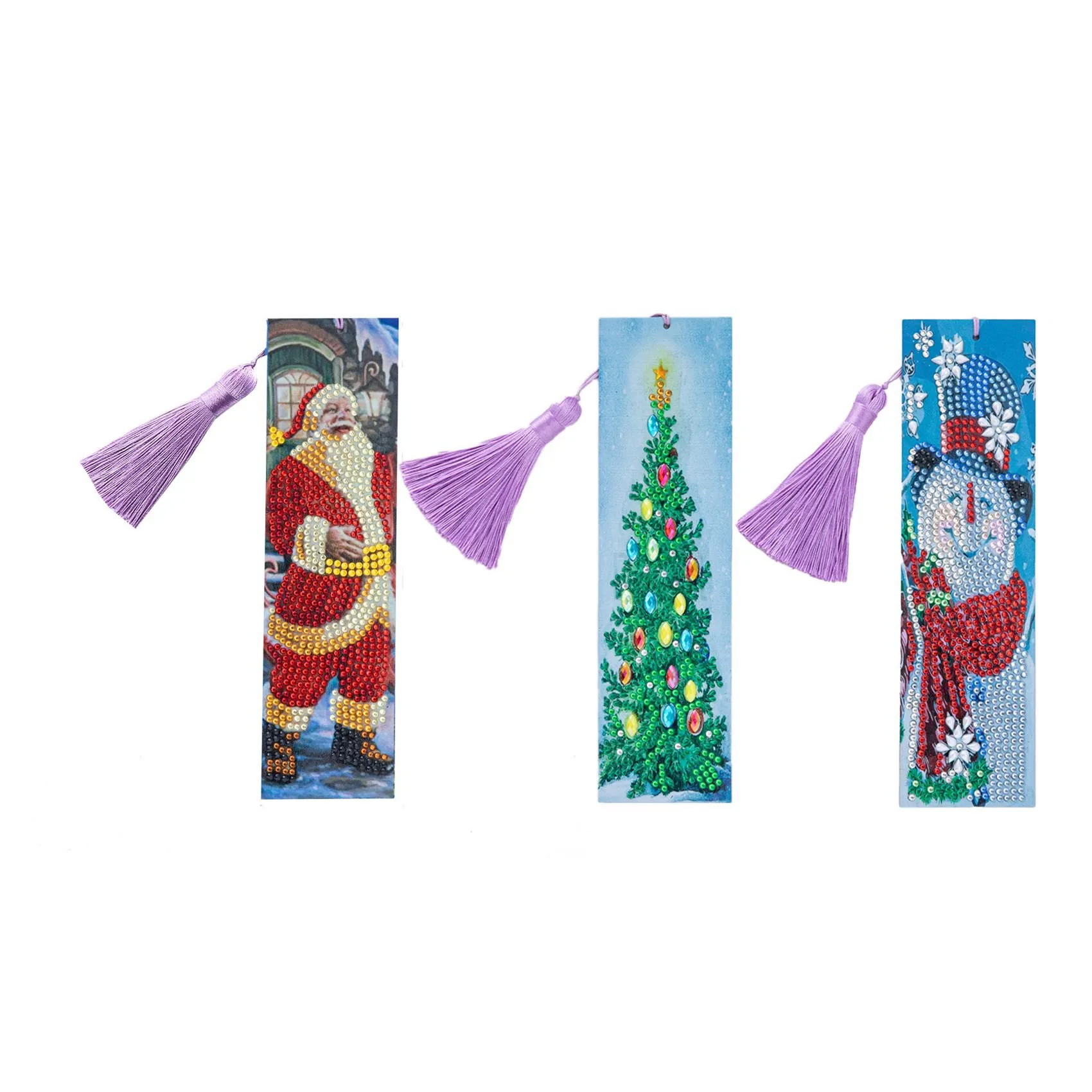 3 Pieces Diamond Painting Christmas Bookmarks Tassel Beade Santa Claus Christmas Snowman And Tree DIY Gifts