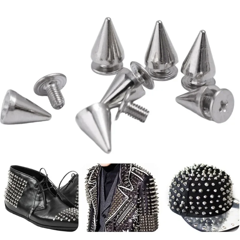 200/10 pçs cone redondo pico punk rebites metal parafuso studs diy artesanato punk vestuário rebites roupas sapatos decoração de couro