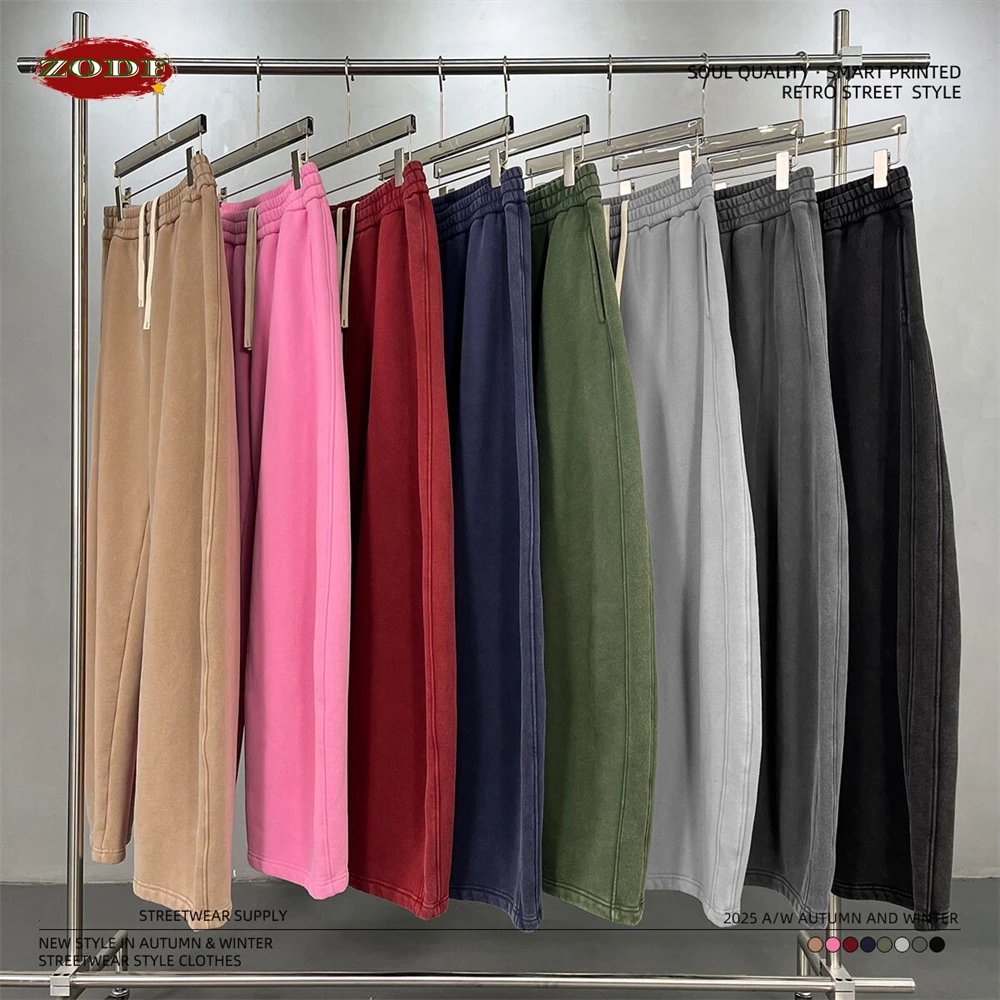 ZODF Celana Fleece Pria Baru Musim Dingin 2025 Batik Dicuci Unisex High Street Distressed Tebal Hangat Lurus Celana Olahraga HY1166