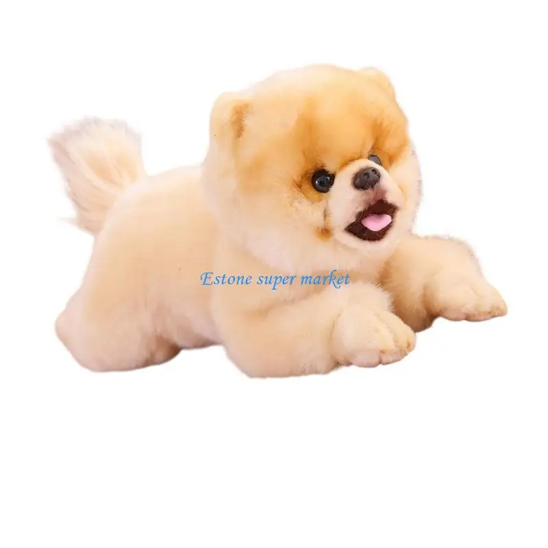 

090B Realistic Dog Cats Plush Stuffed Animal Soft Lying Postures Puppy Companion Gift