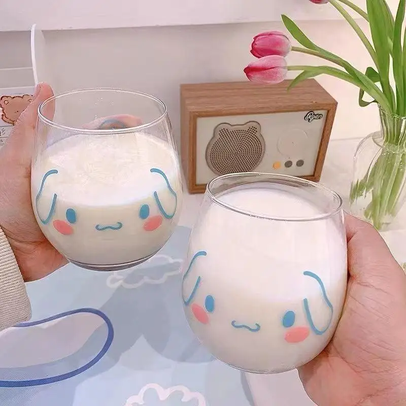 

Sanrioed Anime Cartoon Cinnamoroll Hello Kittys Water Cup Ins Girl Heart Kawaii Heat-Resistant Milk Drink Glass Holiday Gifts