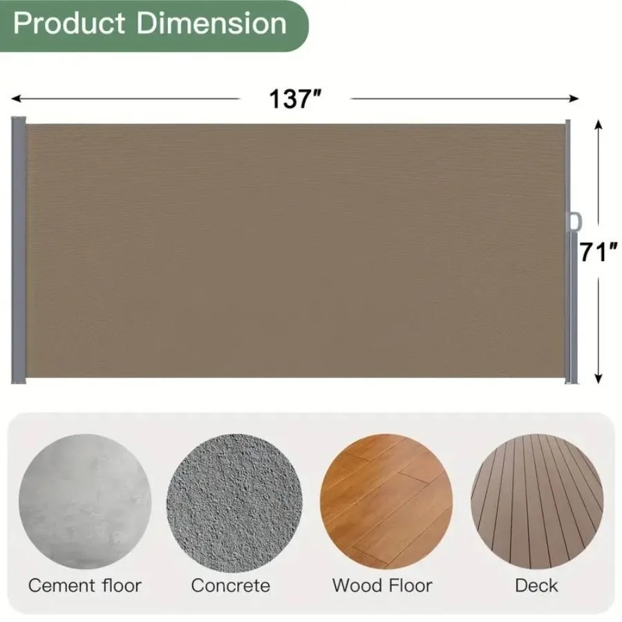 Auvent latéral rétractable 71x118 pouces, écran de confidentialité gris clair, imperméable, résistant aux UV, Polyester, facile à installer, antirouille, Durab