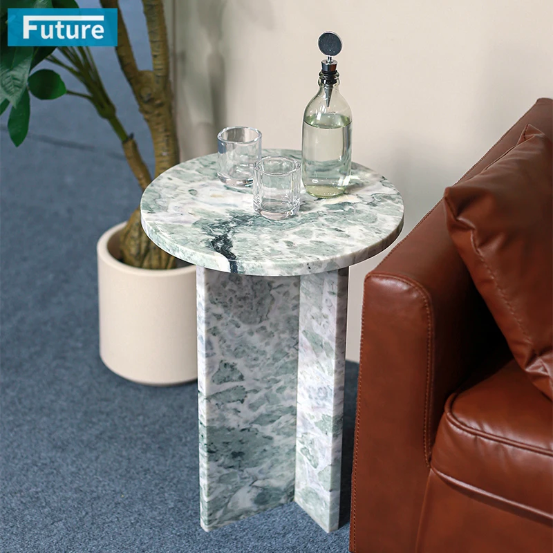 Natural Calacatta Green Marble Stone Modern Luxury Dining Side Table for Apartment Villa Mansion Hotel Living Room Bedroom