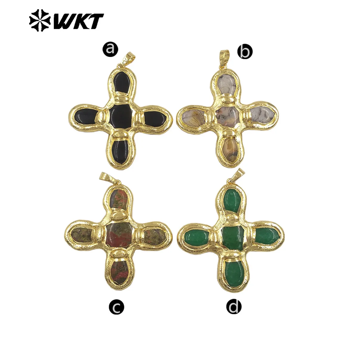 

WT-P2034 Natural Stone Colorful Cross Shape Pendant With 18K Real Gold Plated For Girls Daily ACC