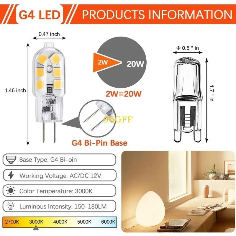 96GF 10Pcs Halogen Bulbs Replacement No for Mercury Long Service Life 2W LED Bulbs
