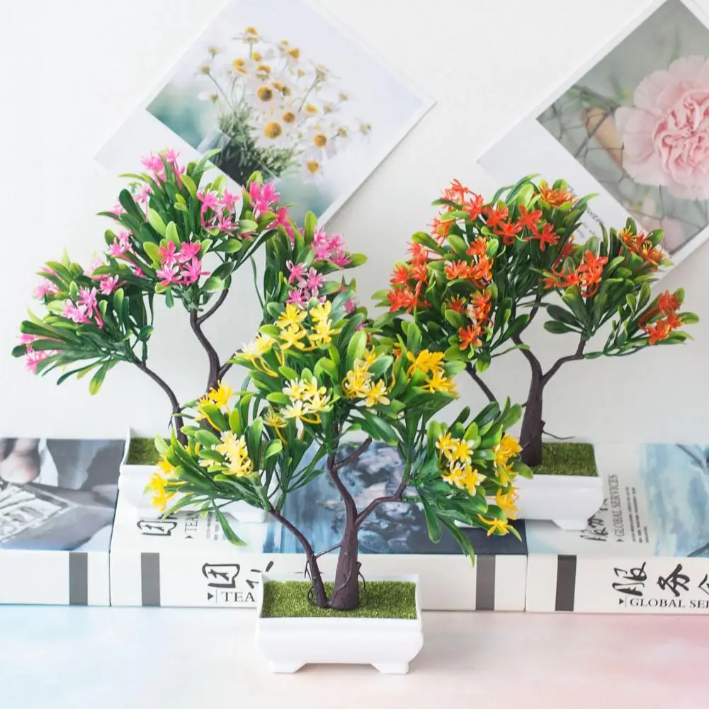 Fake Bonsai Delicate Fresh-keeping Colorful Realistic Artificial Flower with Pot Home Decoration