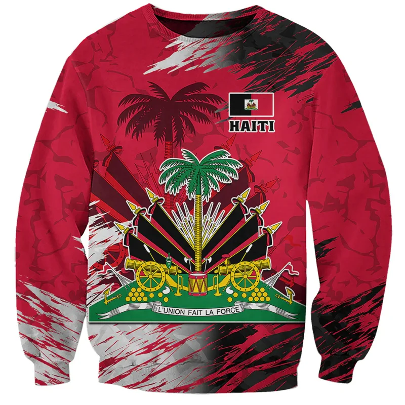 Haiti Sweatshirt 3D Printed National Flag Coat Of Arms Men Clothes Women Long Sleeve Pullover Tops Kid Street Sports Sweatshirt