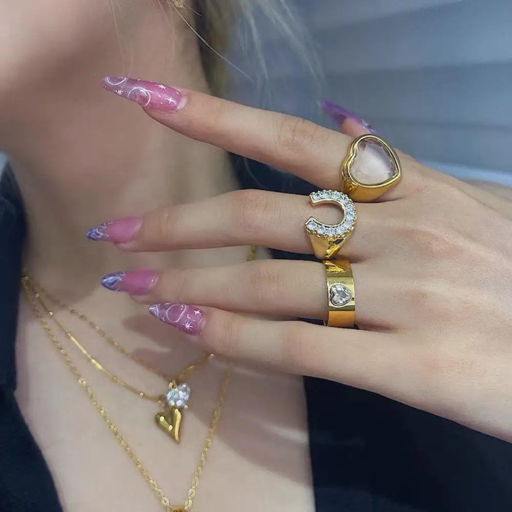 

Hot Selling Heart-shaped Circular Ring Colorful Accessories Gold-plated Fashion Contracted Women's Rings Versatile Accessories