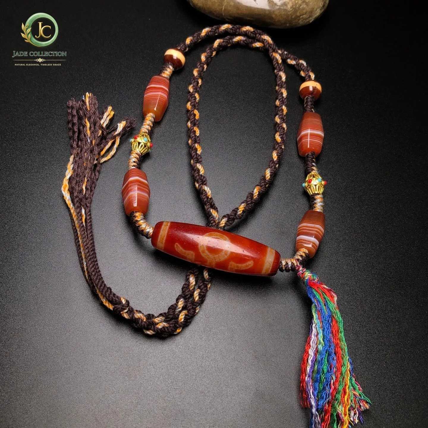 Rare Tibetan Buddhism Agate Nobleman Dzi Bead Amulet Necklace Pendant G3794