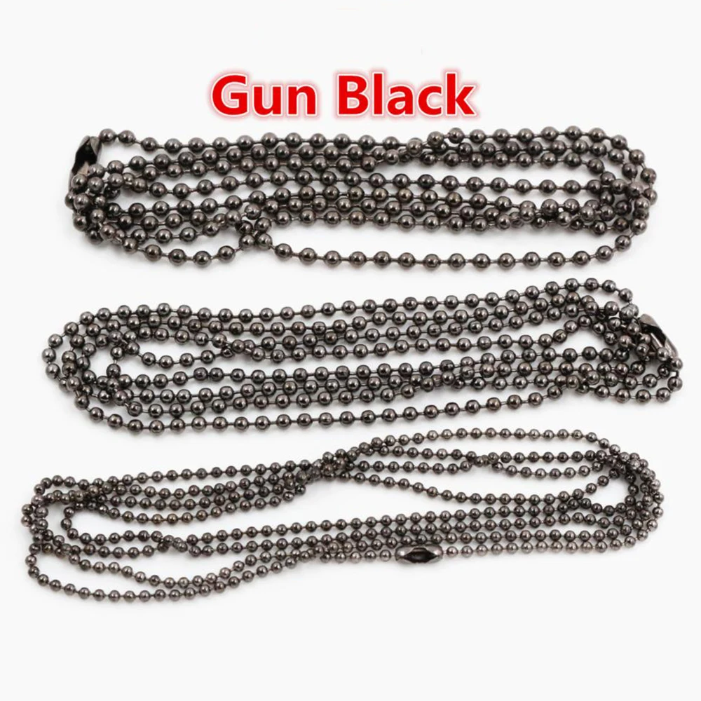 5pcs/lot 3 Size 1.5mm and 2.0mm and 2.4mm Gun Black Plated  Ball Beads Chain Necklace Bead Connector 65cm(25.5 inch)