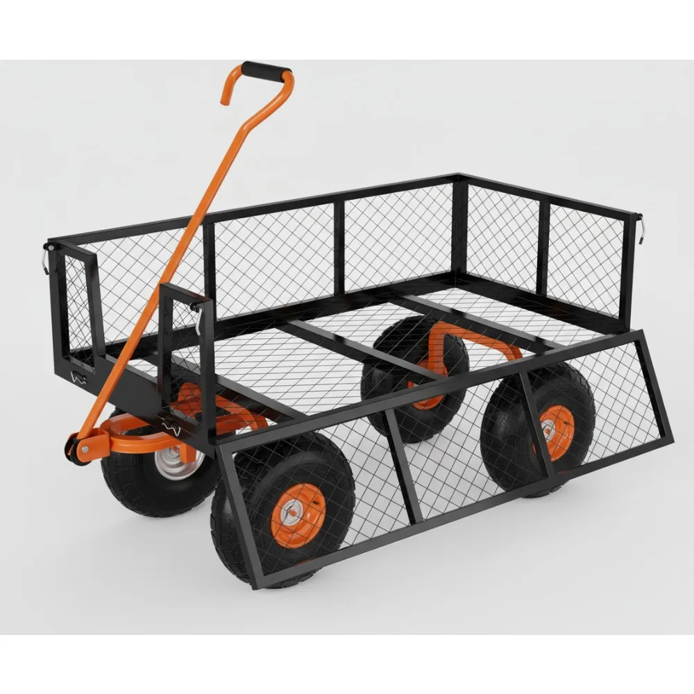 

Heavy Duty Steel Garden Cart Wagon 900LB Capacity 3-in-1 Pullable with 10in Wheels for Gardening Soil Tools Transport