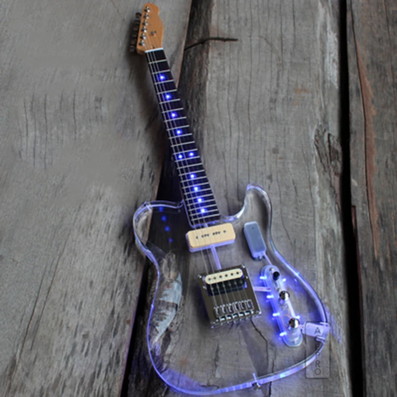 Clear transparent acrylic electric guitar  Musical Instruments with LED light 6 Strings for sale