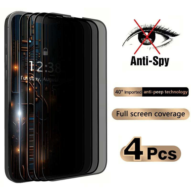 

1-4PCS Anti-spy Glass For iPhone 16 11 12 13 14 15 Pro Max Privacy Screen Protector iPhone XR X XS Max 13 Mini 16 Plus 7 8 SE