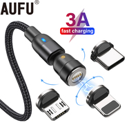 AUFU 2m 3m Magnetic Cable USB Type C For Huawei P20 P30 pro Usb C Cable Micro 3A Fast Charging Magnet Charger cable 540 rotate