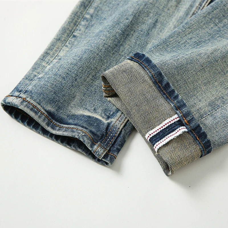 Newly Fashion Designer Men Jeans Retro Blue Elastic Stretch Slim Fit Ripped Jeans Men Casual Trousers Vintage Denim Pants Hombre