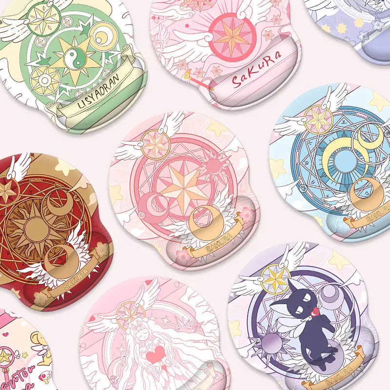 

Anime Sakura Wrist Rest Mouse Pad Cute Magic Circle Silicone Wrist Support Pad Anti-Slip Rubber Base for Girls Office Gaming