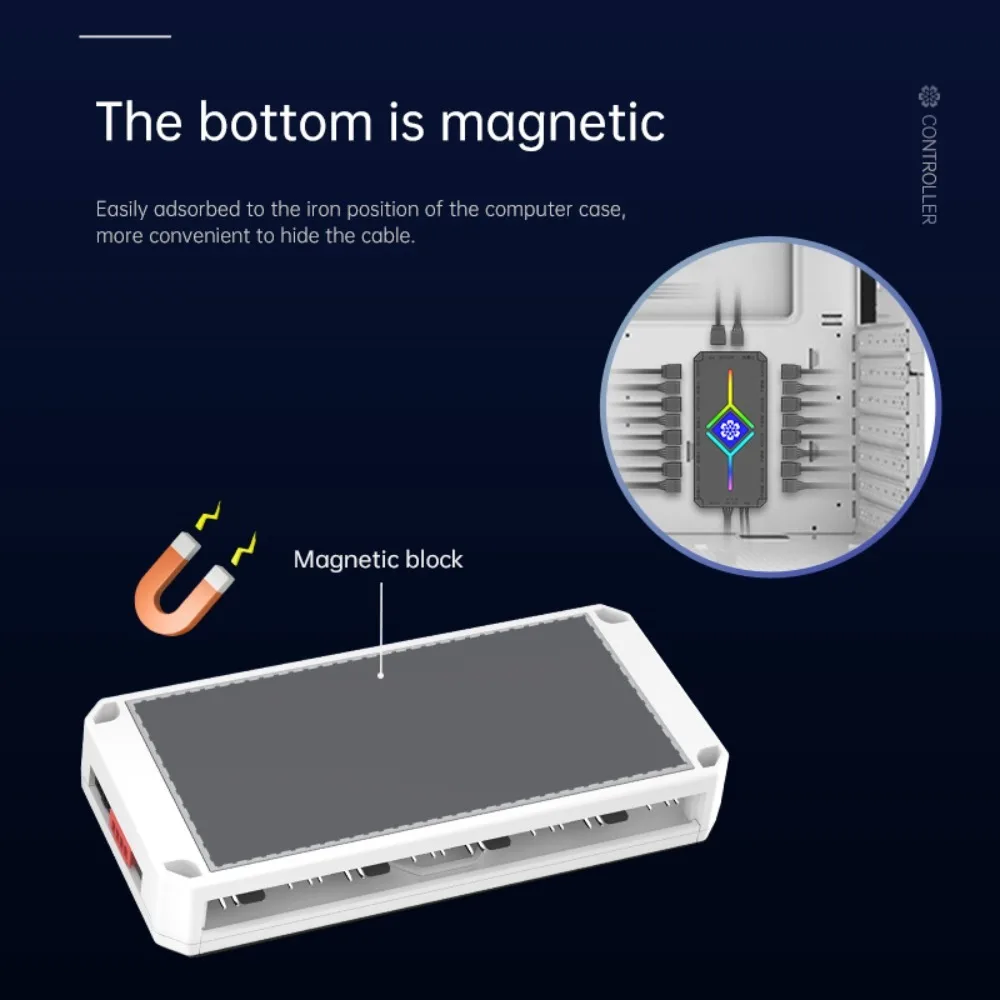 

ARGB Fan Controller 5V 3pin Fan Hub ARGB PWM 1 To 9 Ports Splitter SATA Power Magnetic Suction Remote Control for PC Case Fan