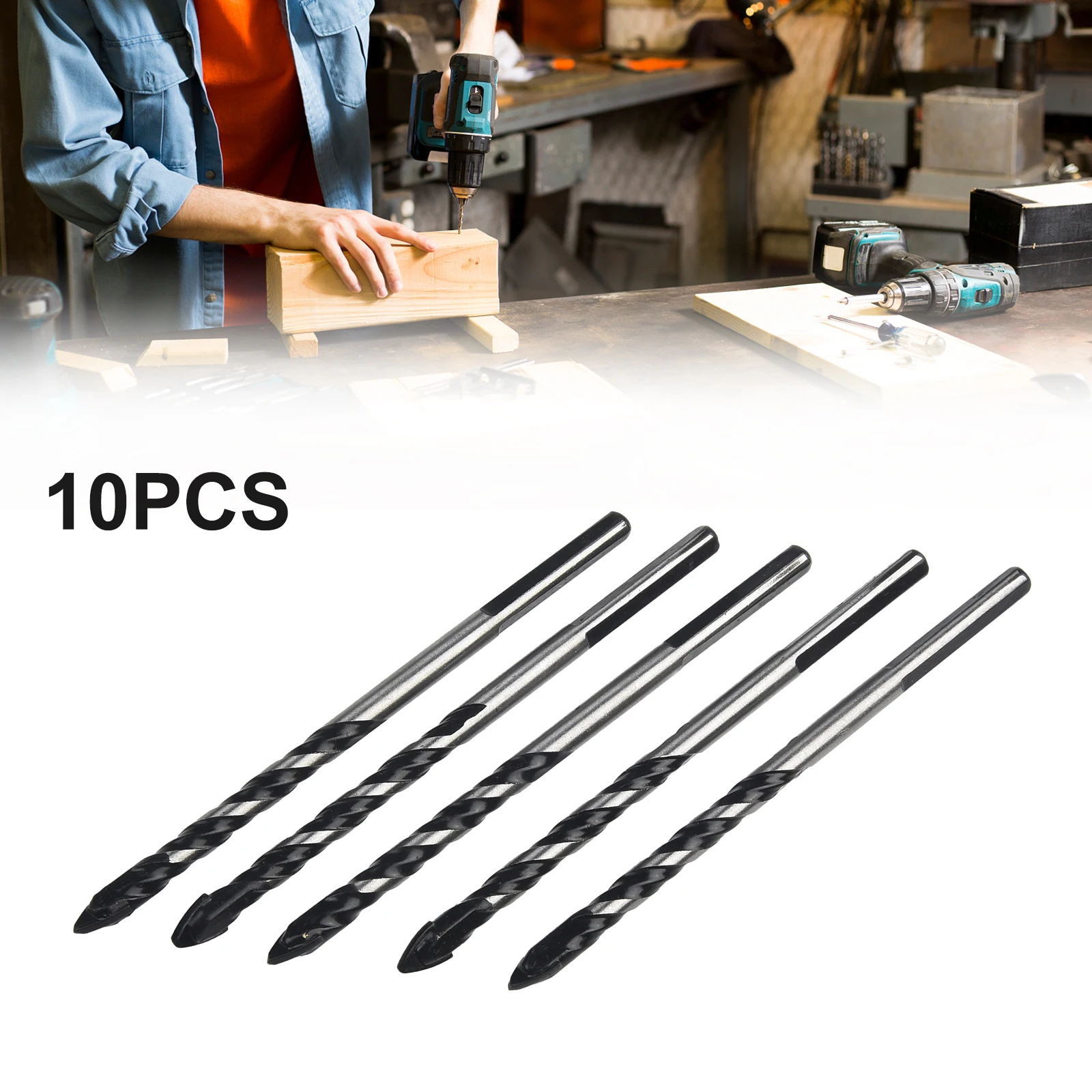 10* Bits Drill Bits Tile Concrete Brick Black Glass Drill Set Tungsten Carbide Steel 100mm Length 10PCS Drill Bit