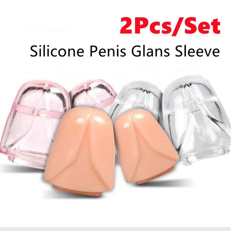 2Pcs Penis Glans Sleeve Reusable Condoms Glans Cover Penis Extender Sleeve Lock Semen Foreskin Cock Ring Sex Toys For Men