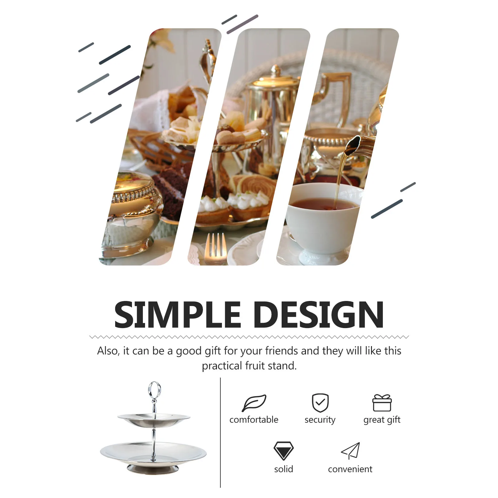 

Three Layer Fruit Plate Silver Tray Picnic Parties Cake Stand Dessert Display Stands Stainless Steel Table Snack Tiered