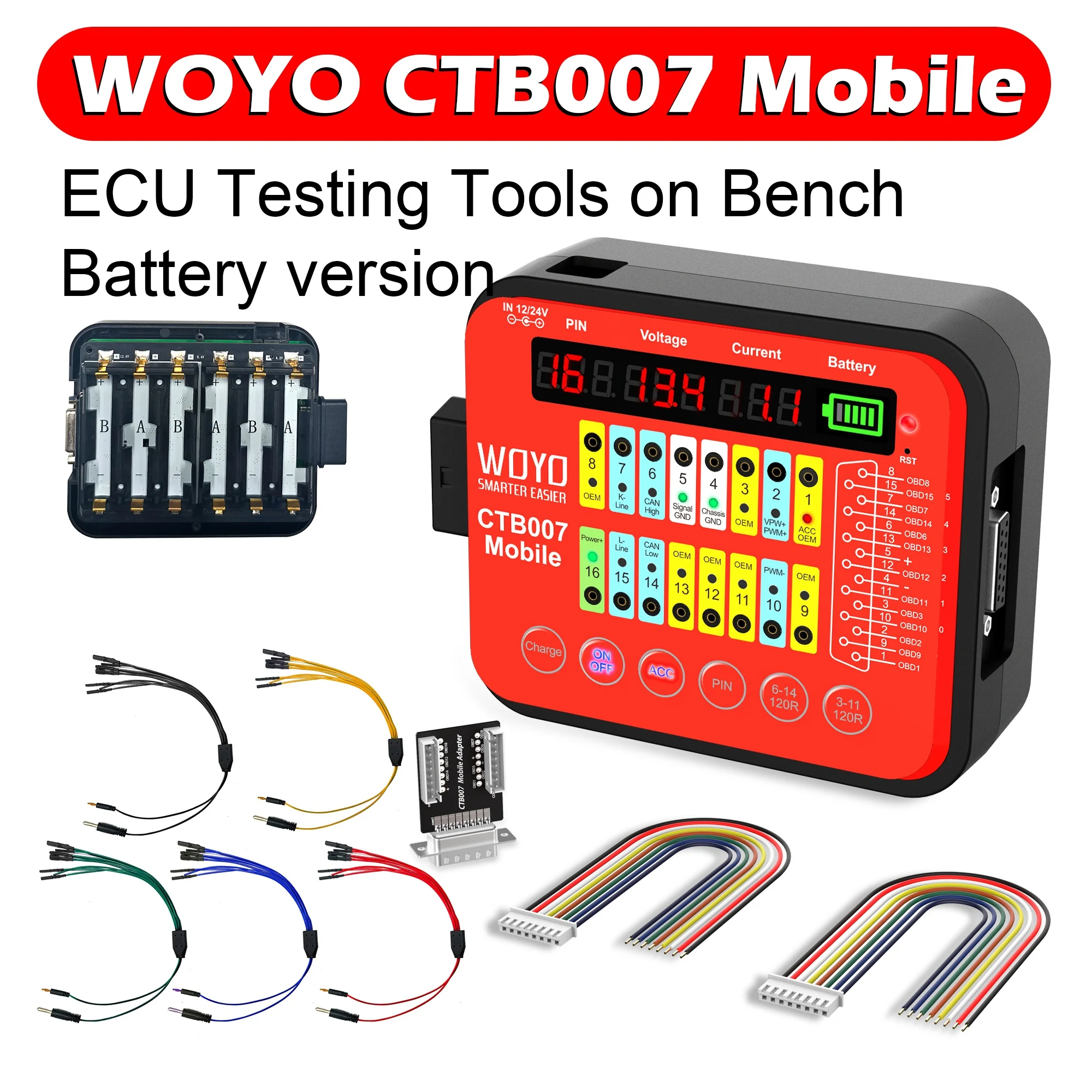 WOYO CTB007 Mobile ECU Circuit Board Testing Tool, Portable Mobile Version of the Battery, CAN Tester Box With 120 Ω Switches